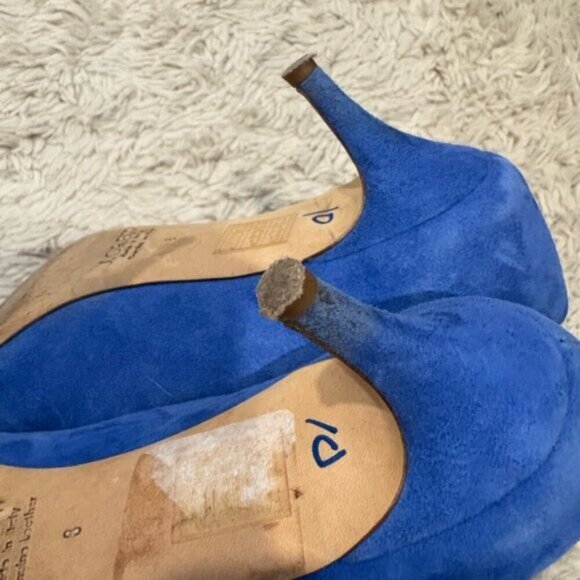 J Crew COLLECTION Dulci Suede Kitten Heels Women’s Size 8 Jeweled Blue Italy - Picture 9 of 16